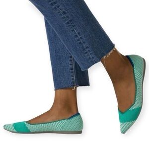 Rothy's The Point Calypso Blue Jade Knit Flats Patchwork Size 8